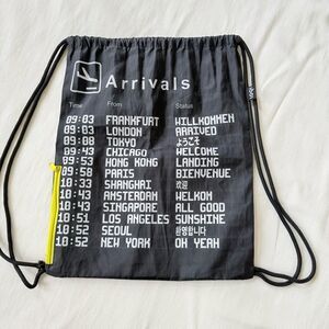 Loqi Backpack Travel Departure Arrival Airport Theme Fun Bag String Black OS